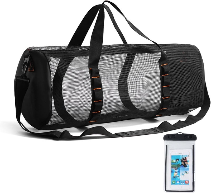 Klmnop Large Mesh Dive Bag, Scuba Gear Bag Duffle Dive Case with Waterproof Phone Pouch and Adjustable Shoulder Strap for Diving Equipment Snorkeling Gear - Image 1